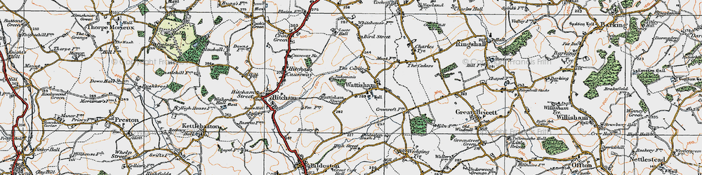 Old map of Wattisham Stone in 1921