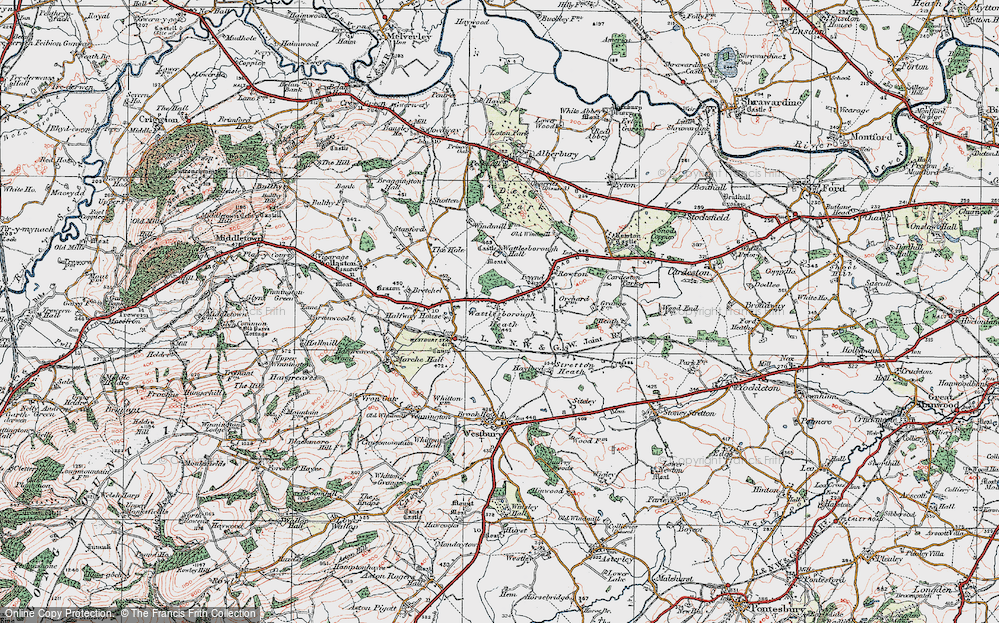 Old Map of Wattlesborough Heath, 1921 in 1921