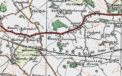 Old map of Wattlesborough Heath in 1921