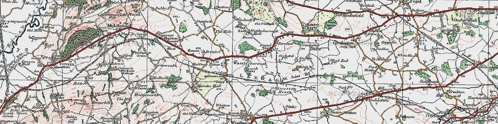 Old map of Wattlesborough Heath in 1921