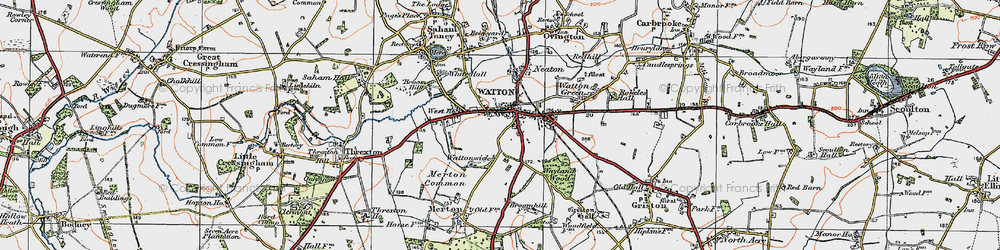 Old map of Watton in 1921