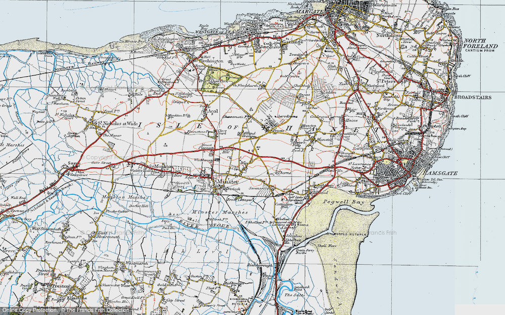 Old Map of Historic Map covering Kent International Airport in 1920