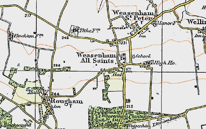 Old map of Weasenham All Saints in 1921