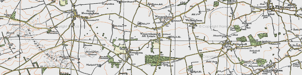 Old map of Weasenham All Saints in 1921