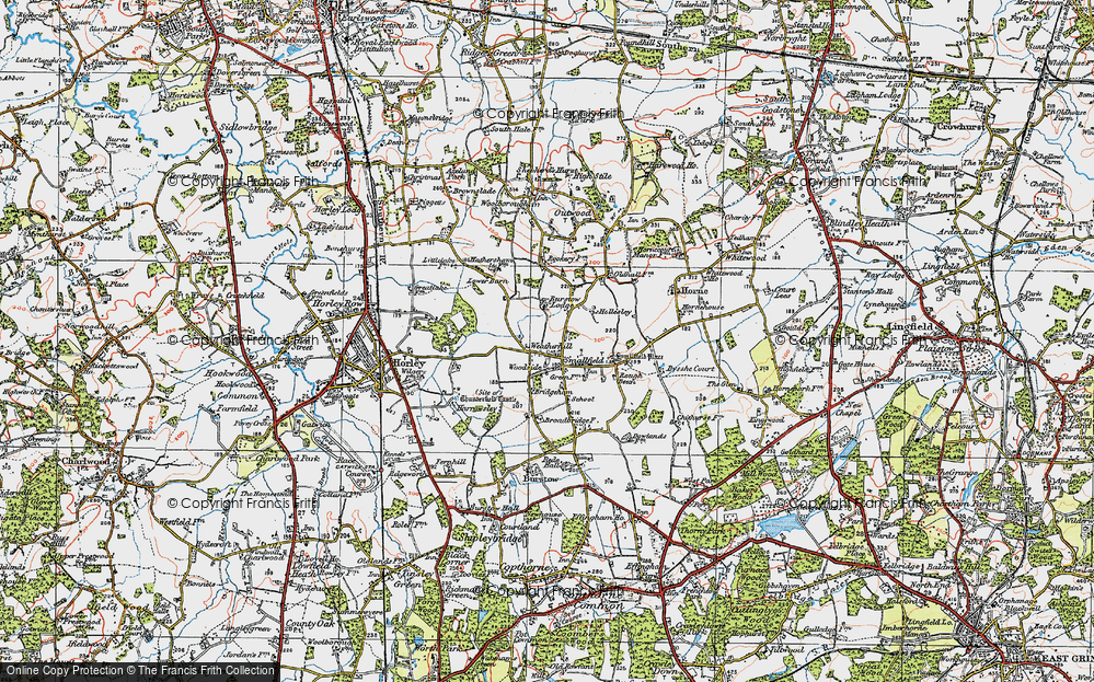 Old Map of Historic Map covering Bridgeham Grange in 1920