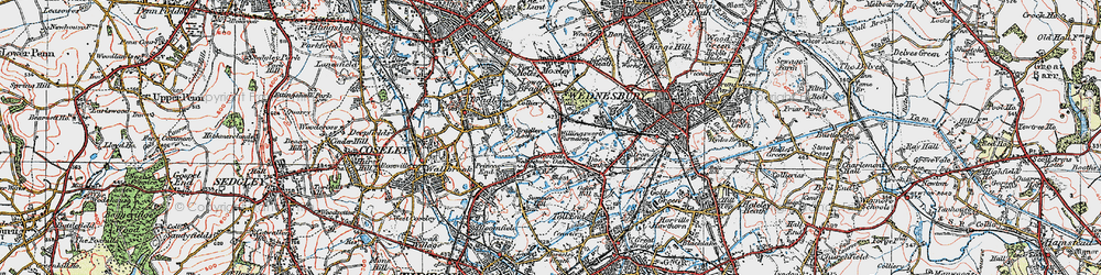 Old map of Wednesbury Oak in 1921