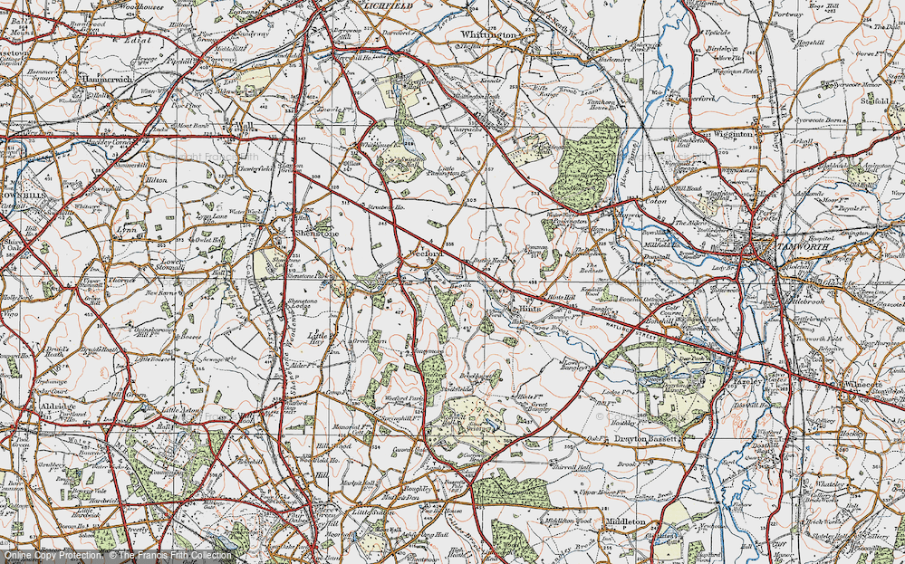 Old Map of Historic Map covering Packington Moor in 1921