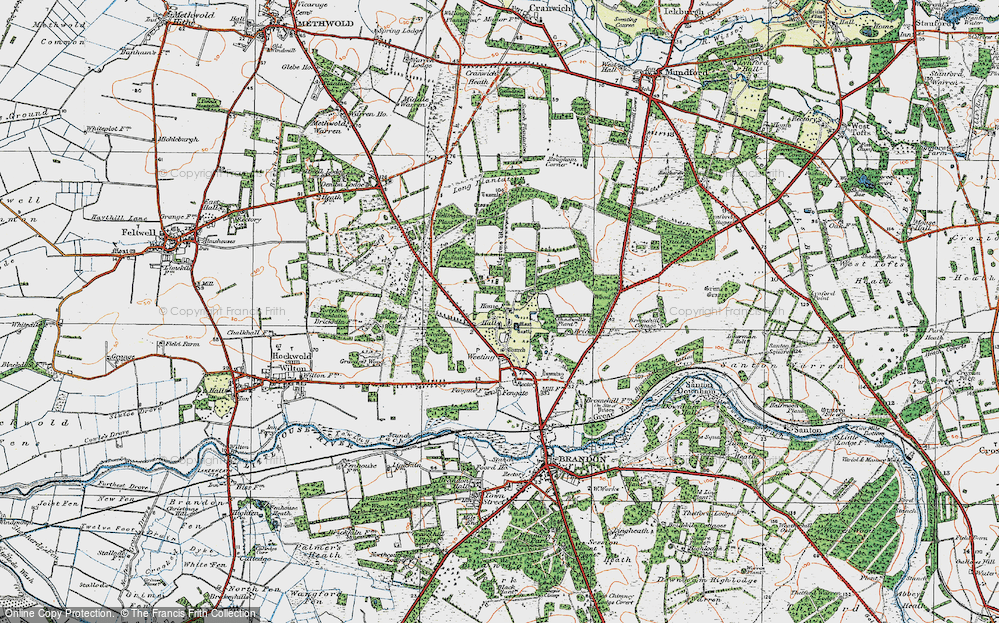 Old Map of Historic Map covering Belvedere Wood in 1920