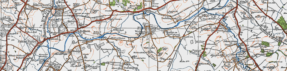 Old map of Welford-on-Avon in 1919