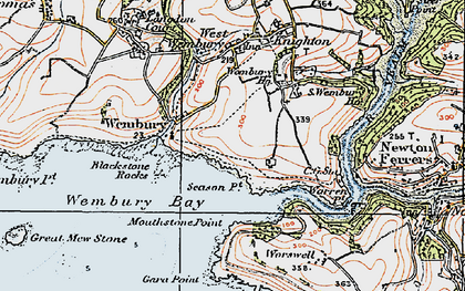 Old map of Wembury in 1919