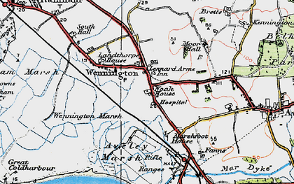 Old map of Aveley Marshes in 1920