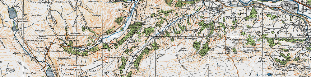 Old map of Afon Crawnon in 1919