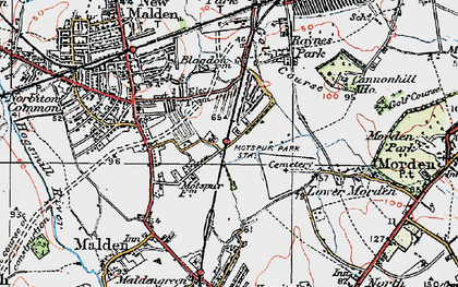 Old map of West Barnes in 1920