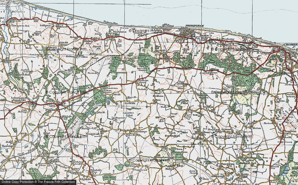 Old Map of Historic Map covering Bodham Hill in 1922