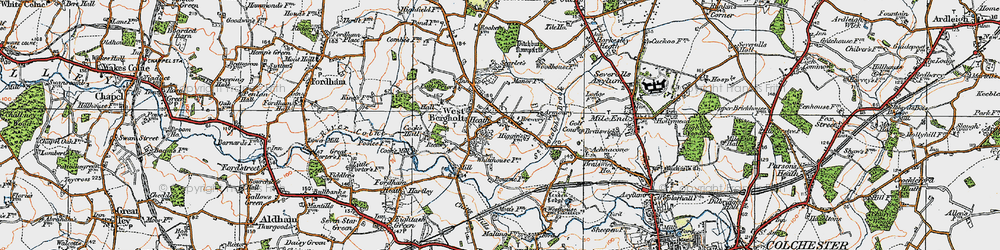 Old map of West Bergholt in 1921