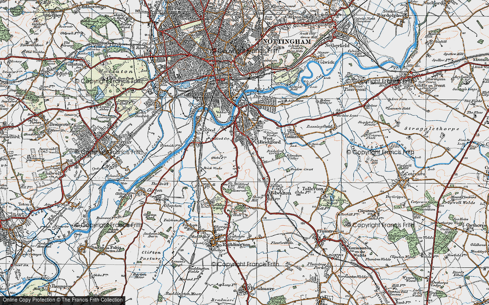 Old Map of Historic Map covering Wilford Hill in 1921