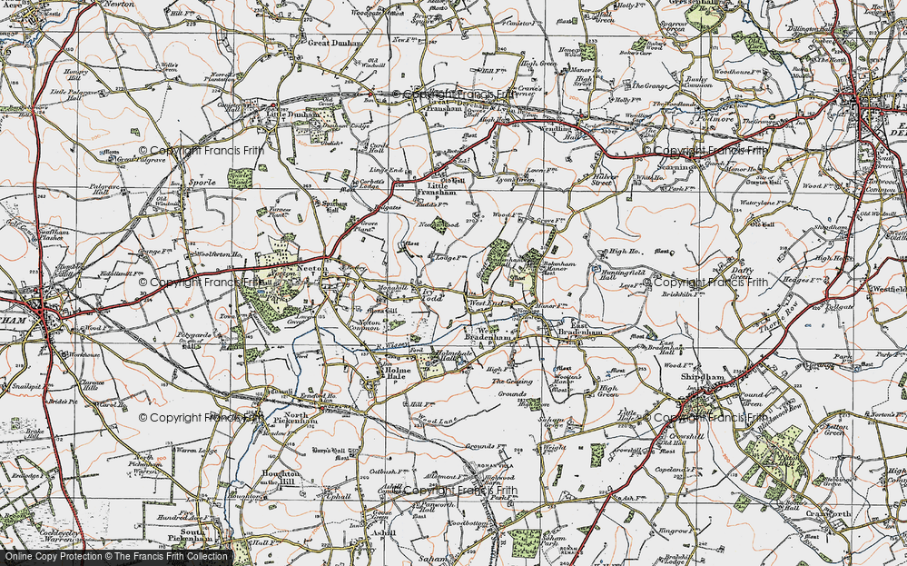 Old Map of Historic Map covering Holme Hale Hall in 1921