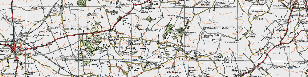 Old map of Holme Hale Hall in 1921