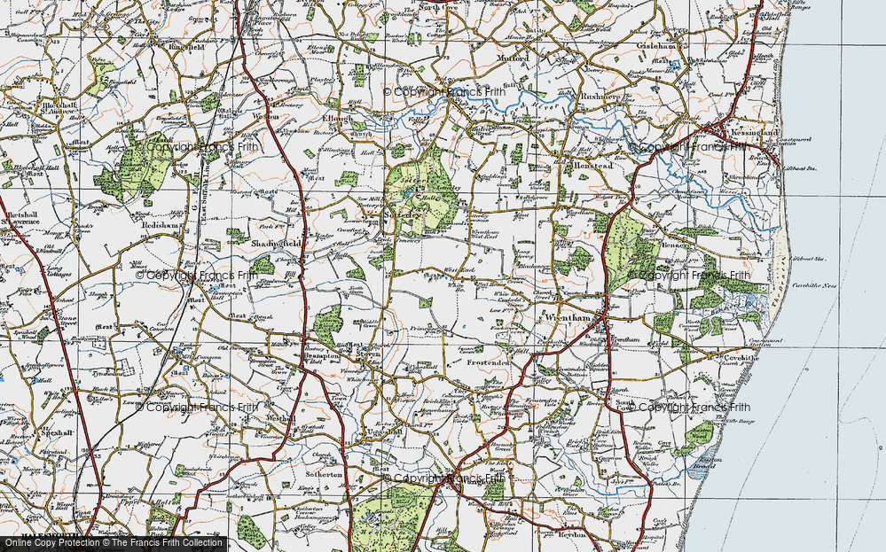 Old Map of Historic Map covering Wrentham West End in 1921