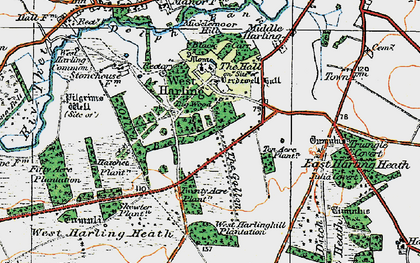 Old map of West Harling in 1920