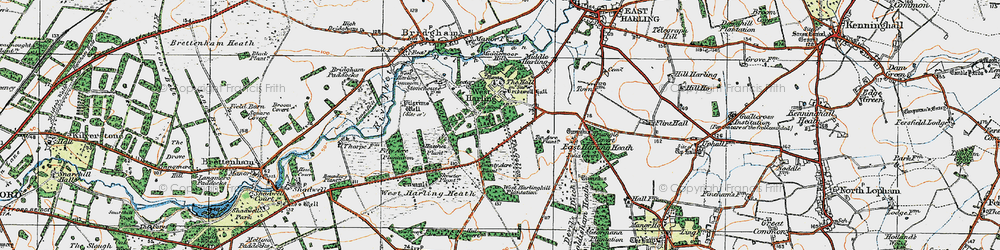 Old map of West Harling in 1920