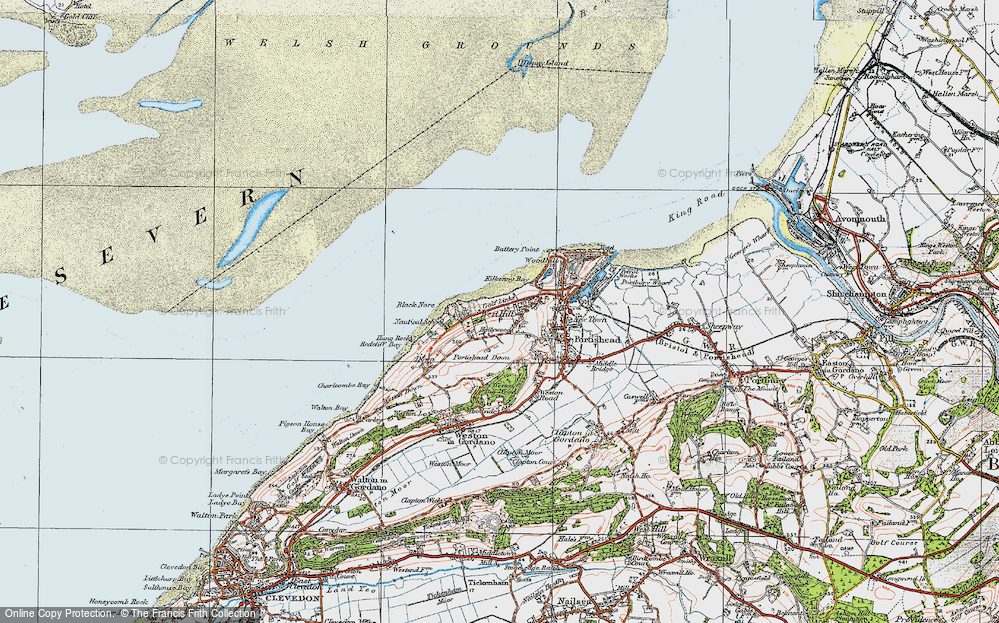 Old Map of Historic Map covering Portishead Down in 1919
