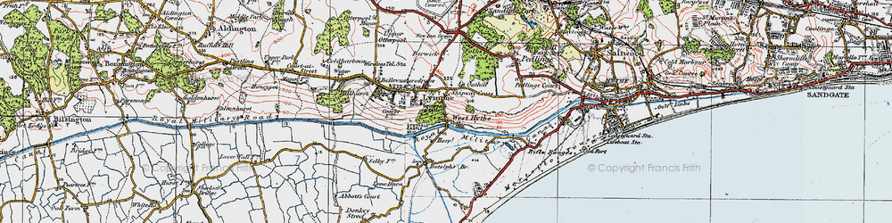 Old map of West Hythe in 1920