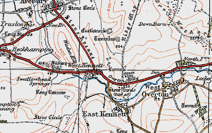 Old map of West Kennett in 1919