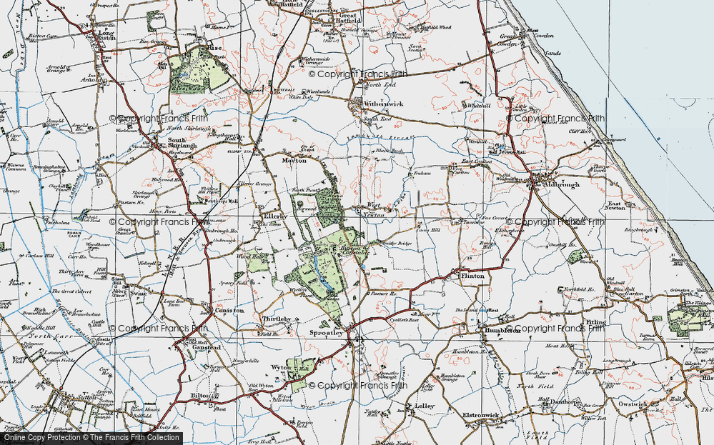 Old Map of Historic Map covering Burton Constable Hall in 1924