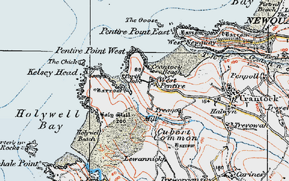 Old map of West Pentire in 1919