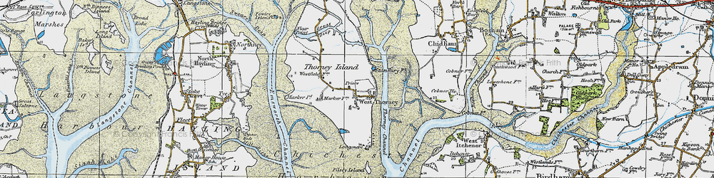 Old map of West Thorney in 1919