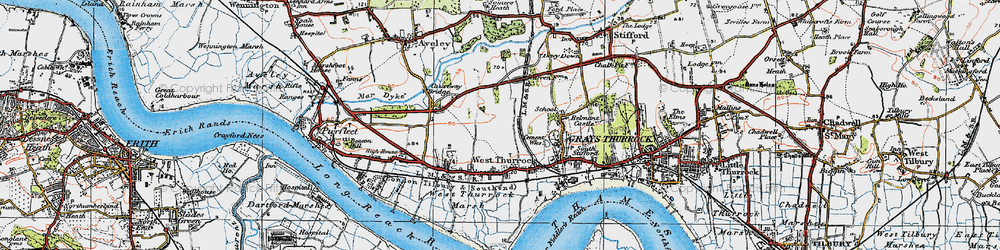 Old map of West Thurrock Marshes in 1920