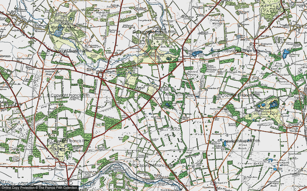 Old Map of Historic Map covering West Tofts Heath in 1920