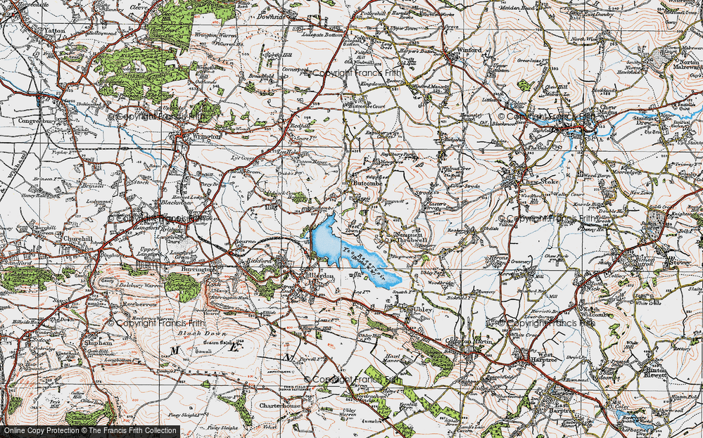Old Map of Historic Map covering Blagdon Lake in 1919