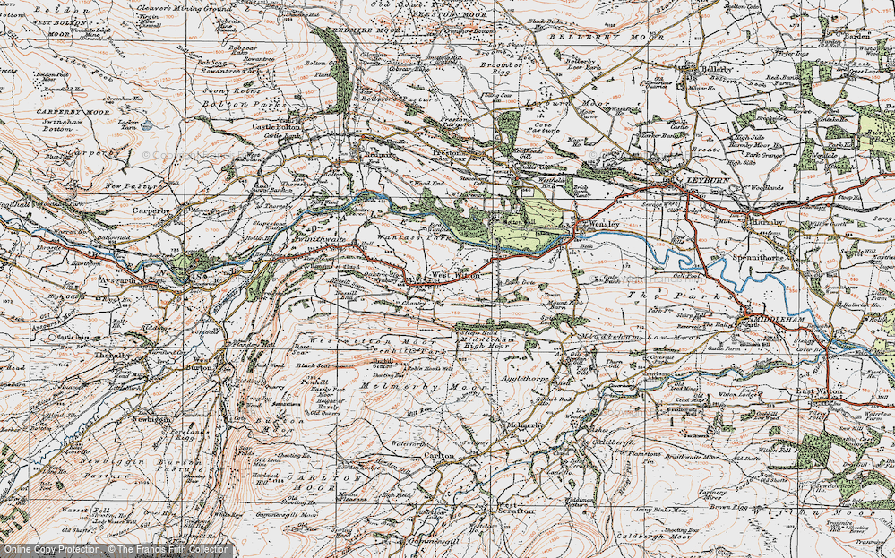 Old Map of Historic Map covering Wensleydale in 1925