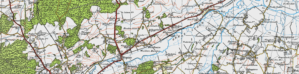 Old map of Westbere Marshes in 1920