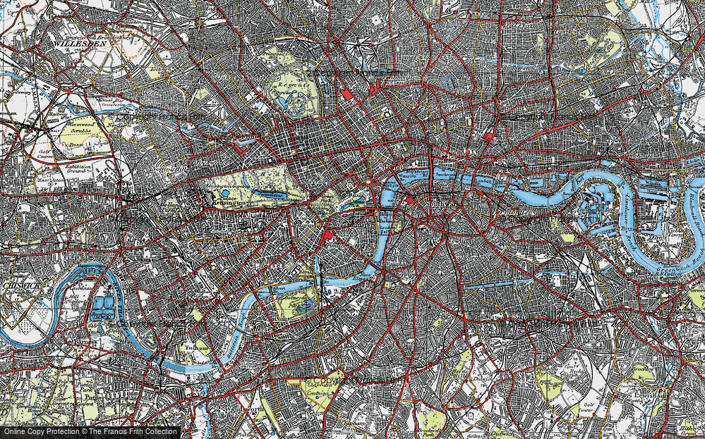 Old Map of Historic Map covering Buckingham Palace in 1920