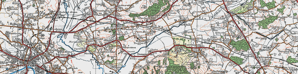 Old map of Weston Beggard in 1920