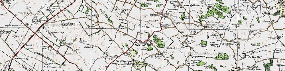 Old map of Weston Colville in 1920