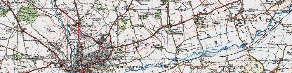 Old map of Weston Favell in 1919