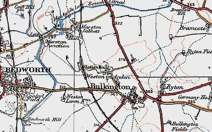 Old map of Weston in Arden in 1920