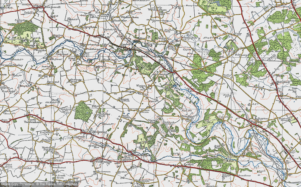 Old Map of Weston Longville, 1922 in 1922