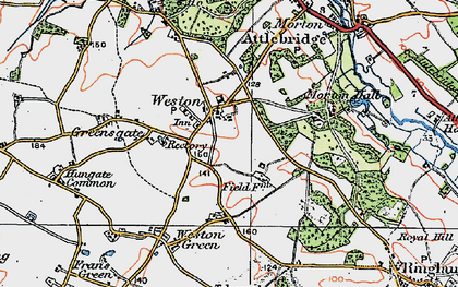 Old map of Weston Longville in 1922