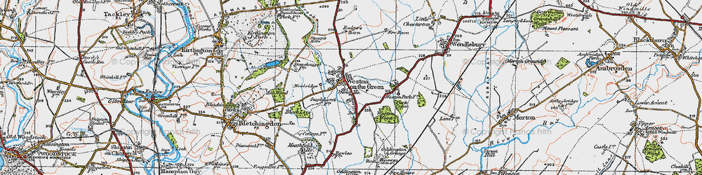 Old map of Weston-on-the-Green in 1919