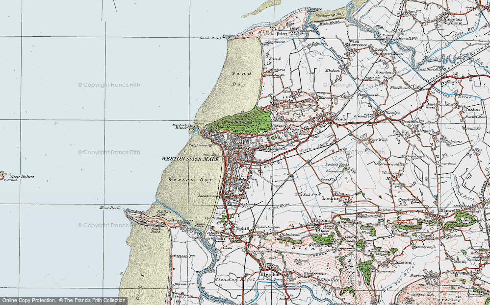 Old Map of Historic Map covering Birnbeck Island in 1919