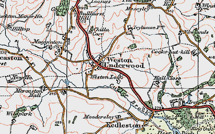 Old map of Weston Underwood in 1921