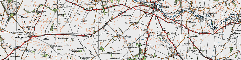 Old map of Westwell in 1919