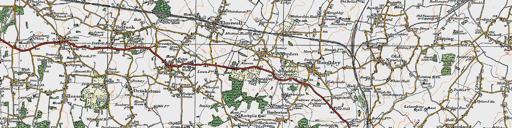 Old map of Wetherden in 1921
