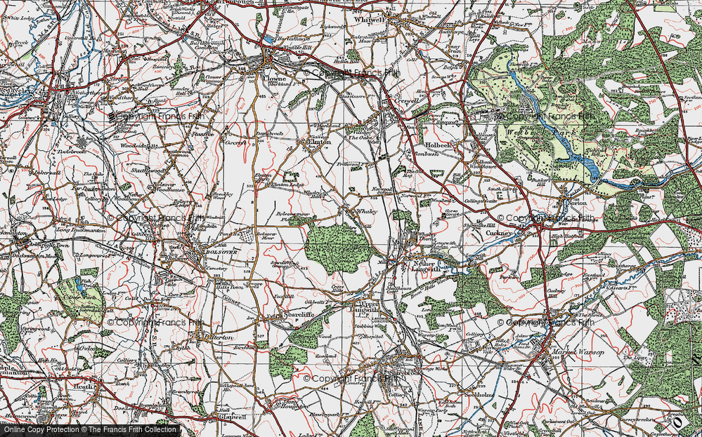 Old Map of Historic Map covering Whaley Common in 1923