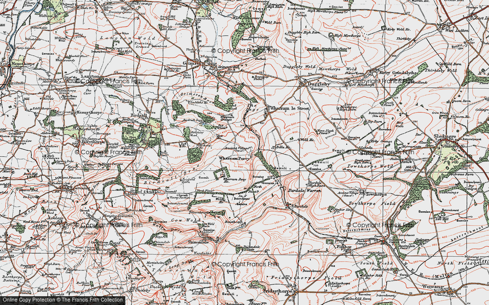 Old Map of Historic Map covering Wharram Percy Village in 1924